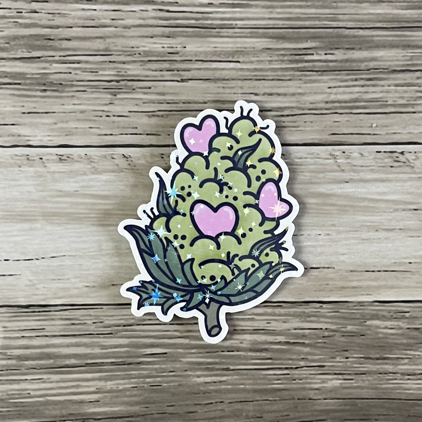 Weed nugget with hearts sticker
