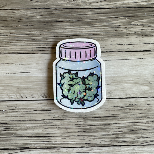 Green weed nuggets jar sticker