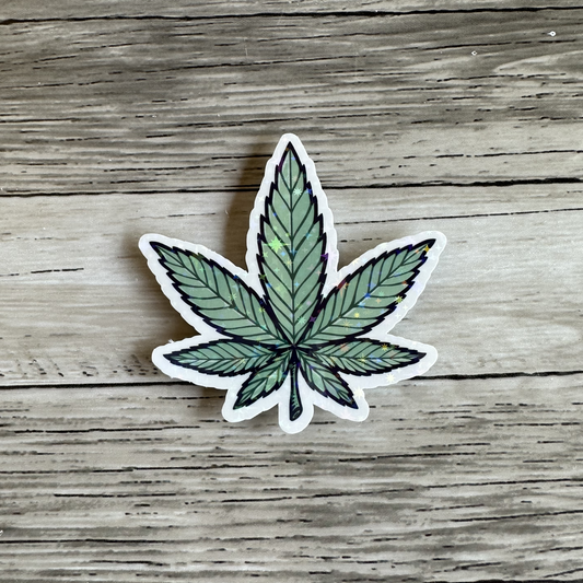 Green weed leaf sticker