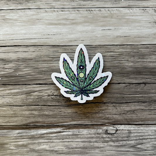 Weed leaf with eye sticker