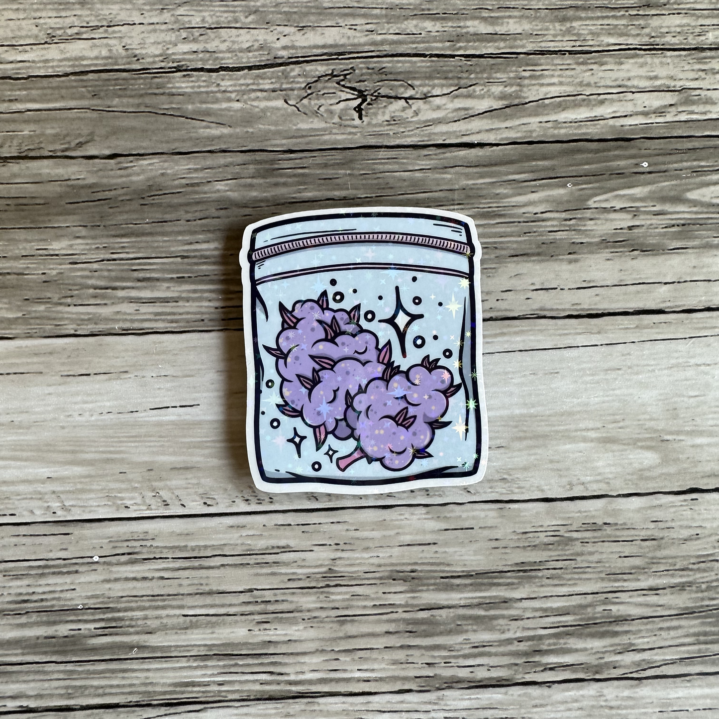 Baggie of purple weed nuggets sticker