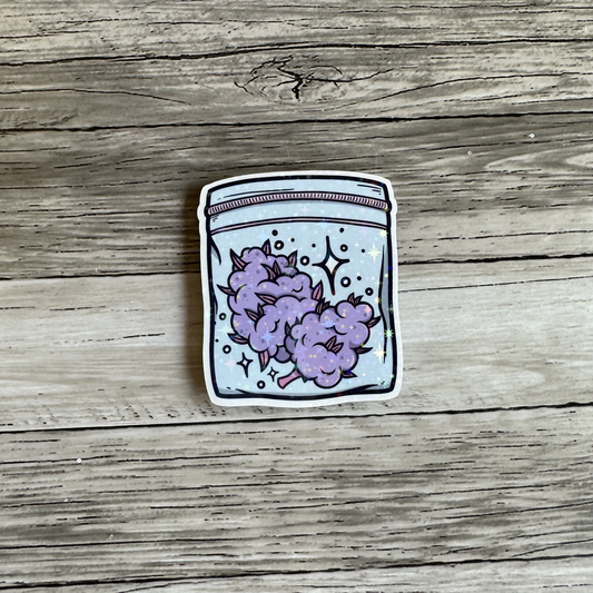 Baggie of purple weed nuggets sticker