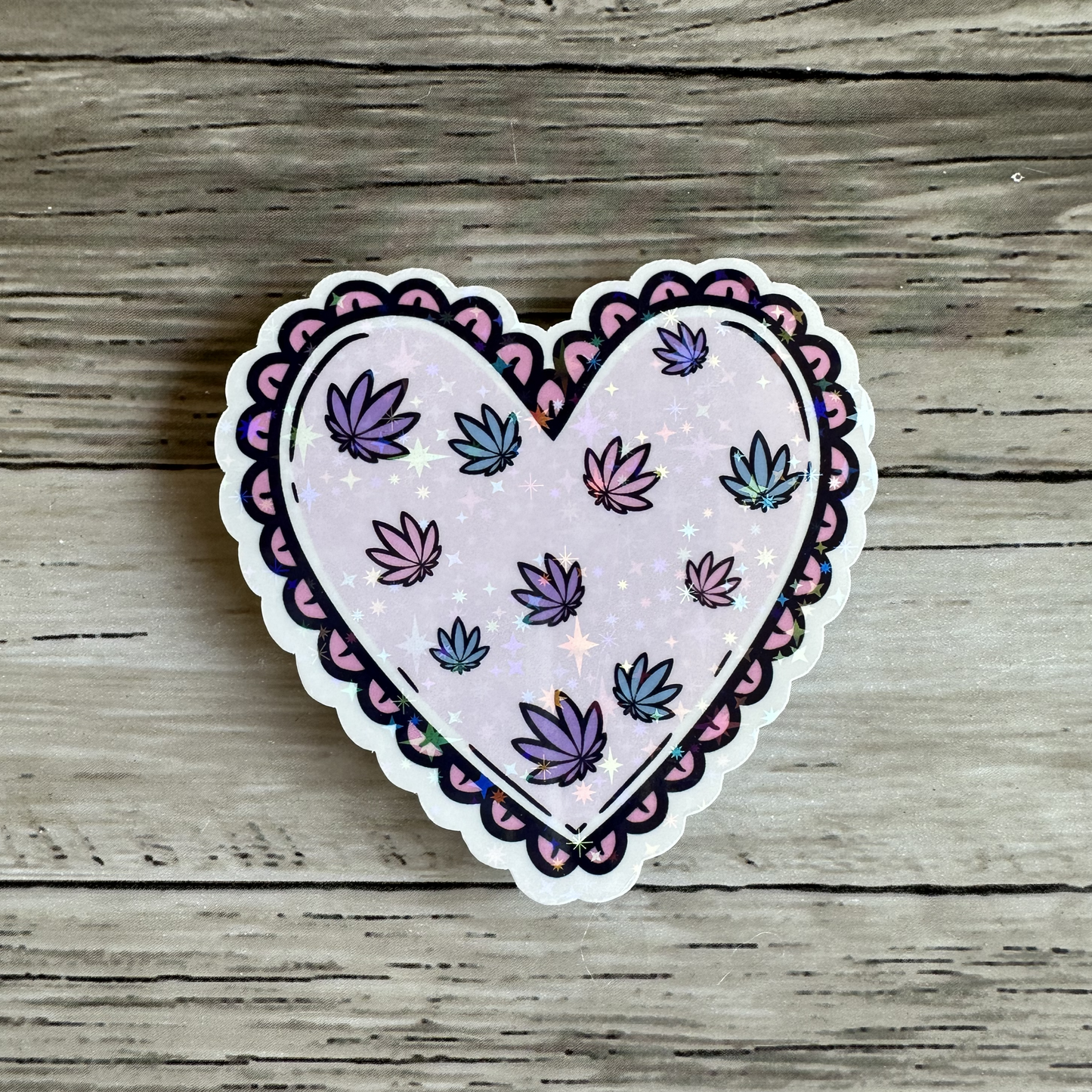 Purple, pink and blue weed leaf heart sticker