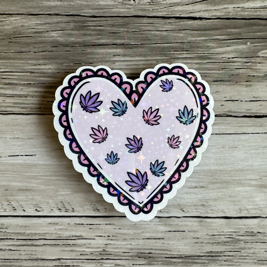 Purple, pink and blue weed leaf heart sticker