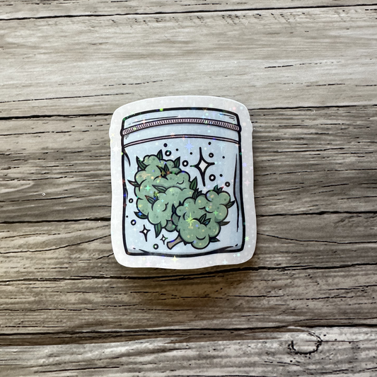 Baggie of green weed nuggets sticker