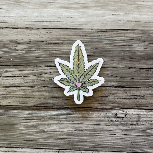 Weed leaf with heart sticker